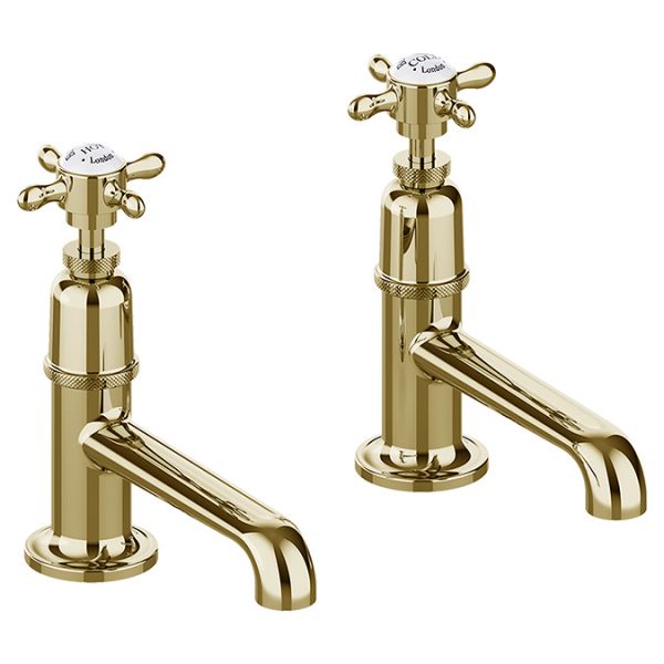 Burlington Guild Basin Long Nose Pillar Taps   Gold - Image 2
