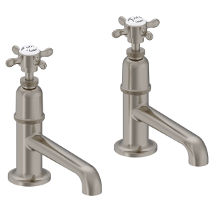Burlington Guild Basin Long Nose Pillar Taps   Brushed Nickel
