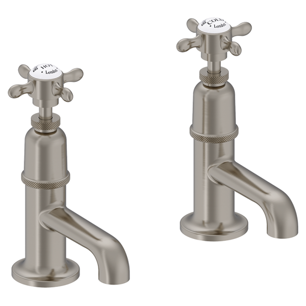 Burlington Guild Basin Pillar Taps   Brushed Nickel