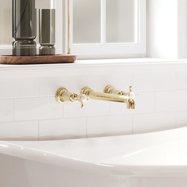 Burlington Guild 3TH Wall Mounted Bath Tap   Gold - Image 3