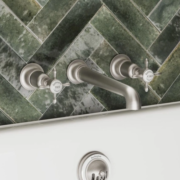 Burlington Guild 3TH Wall Mounted Bath Tap   Brushed Nickel