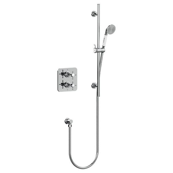 Burlington Guild Square Thermostatic Single Outlet Concealed Shower Valve with Rail, Hose, Handset & Outlet Elbow   Chrome - Image 2