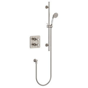 Burlington Guild Square Thermostatic Single Outlet Concealed Shower Valve with Rail, Hose, Handset & Outlet Elbow   Brushed Nickel