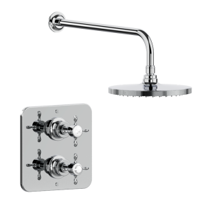 Burlington Guild Square Thermostatic Single Outlet Concealed Shower Valve with Fixed Shower Arm & Head   Chrome