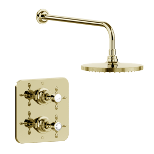 Burlington Guild Square Thermostatic Single Outlet Concealed Shower Valve with Fixed Shower Arm & Head   Gold