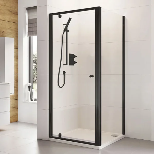 Roman Haven6 Matt Black 6mm Square Pivot Door Shower Enclosure   800 x 800mm