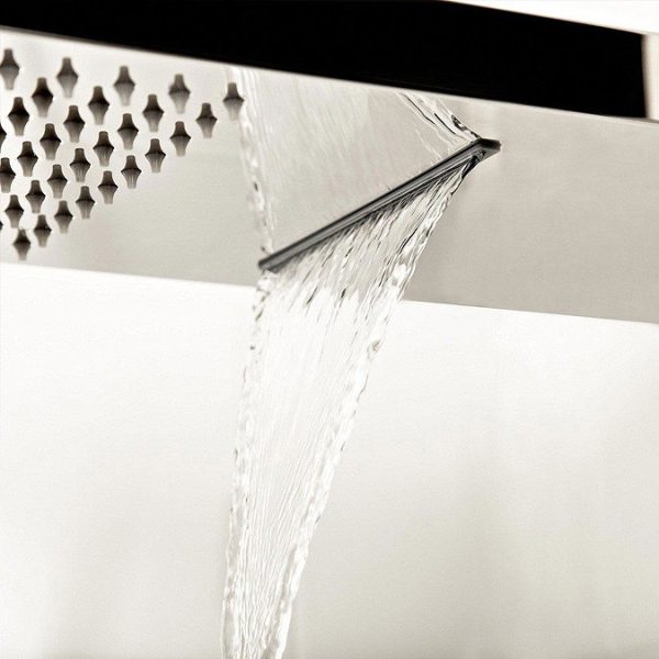 Milan Square Triple Valve with Diverter, Fixed Water Blade Shower Head + 6 Body Jets Chrome - Image 4