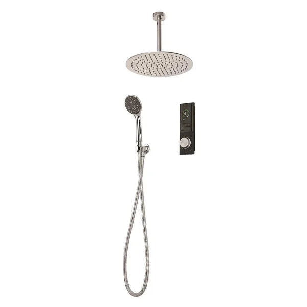Triton HOME Digital Mixer Shower Pumped All in One with Round Fixed Head & Outlet Elbow Handset Holder (Low Pressure Gravity)