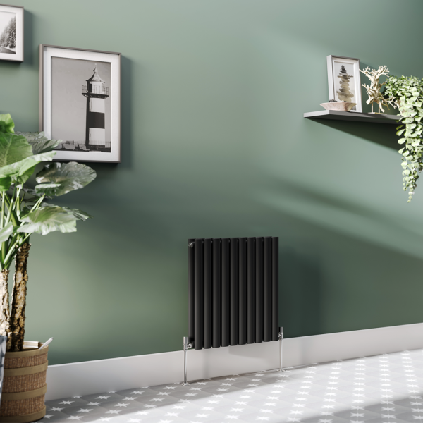 Metro Horizontal Radiator   Matt Black   Double Panel (600mm High) 590mm Wide