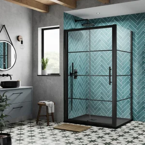 Hudson Reed Matt Black 1200 x 800mm Sliding Door Shower Enclosure with Black Tray