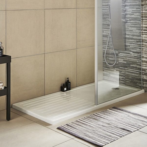Hudson Reed Rectangular 40mm ABS Capped Acrylic Walk In Shower Tray with Drying Area - Image 2