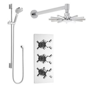 Hudson Reed   Kristal Triple Shower Valve with Cloudburst Fixed Head & Slider Rail Kit