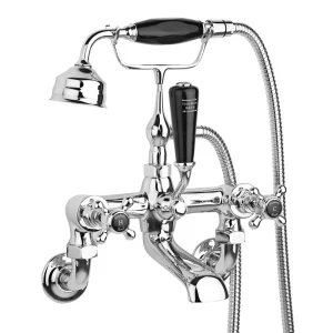Hudson Reed Topaz Black Wall Mounted Bath Shower Mixer Tap + Shower Kit
