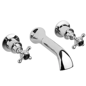Hudson Reed Topaz Black Wall Mounted Bath Spout and Stop Taps   Chrome