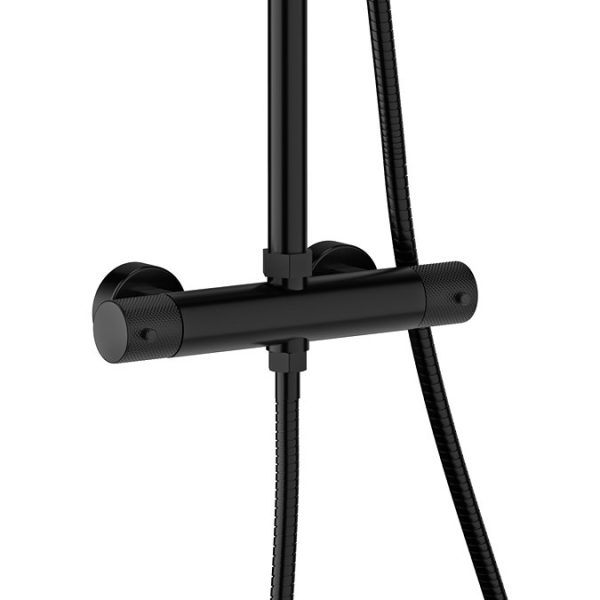 Huxley Matt Black Round Thermostatic Shower with Knurled Detailing - Image 3