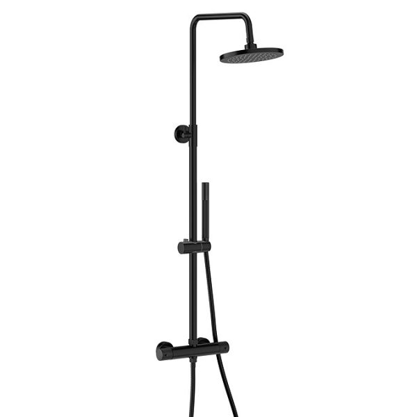 Huxley Matt Black Round Thermostatic Shower with Knurled Detailing - Image 2