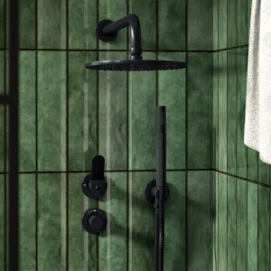 Huxley Matt Black Round Thermostatic Shower Pack with Head + Handset