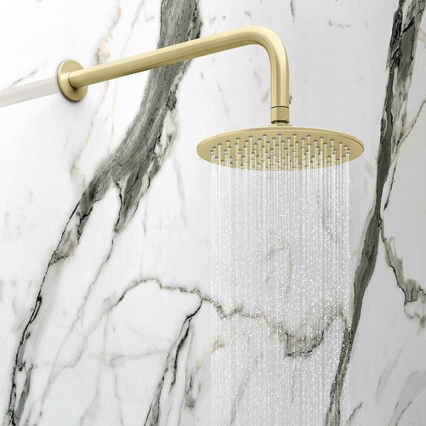 Arezzo Brushed Brass Industrial Style Shower System with Concealed Valve + Head - Image 8