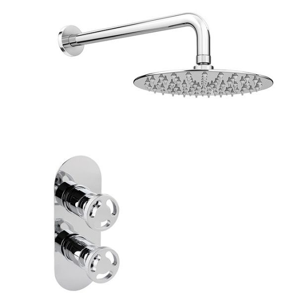 Arezzo Chrome Industrial Style Shower System with Concealed Valve + Head - Image 7