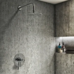 Arezzo Chrome Industrial Style Shower System with Dual Concealed Valve + Fixed Head