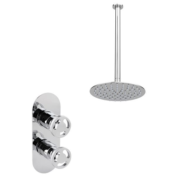 Arezzo Chrome Industrial Style Shower System with Concealed Valve + Ceiling Mounted Head - Image 2