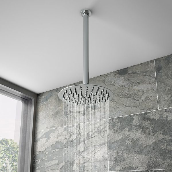 Arezzo Chrome Industrial Style Shower System with Dual Concealed Valve + Ceiling Mounted Head - Image 5