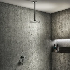 Arezzo Chrome Industrial Style Shower System with Dual Concealed Valve + Ceiling Mounted Head