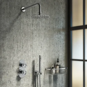 Arezzo Chrome Industrial Style Shower System with Concealed Valve, Head + Handset
