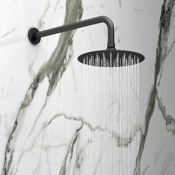 Arezzo Matt Black Industrial Style Shower System with Concealed Valve, Head + Handset - Image 5