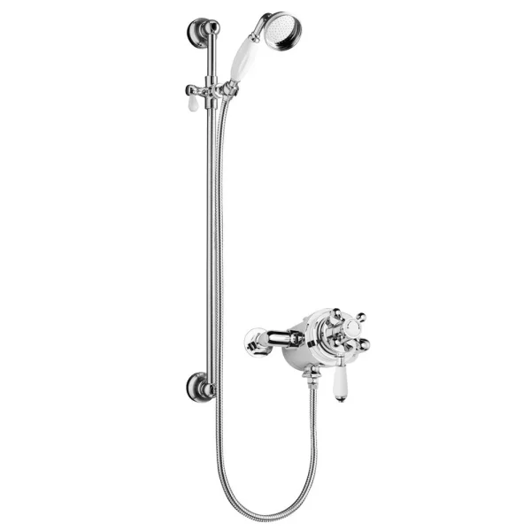 Nuie Traditional Dual Exposed Thermostatic Shower Valve + Slider Rail Kit