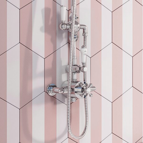 Traditional Twin Exposed Shower Package with Valve + Victorian Grand Rigid Riser Kit - Image 2