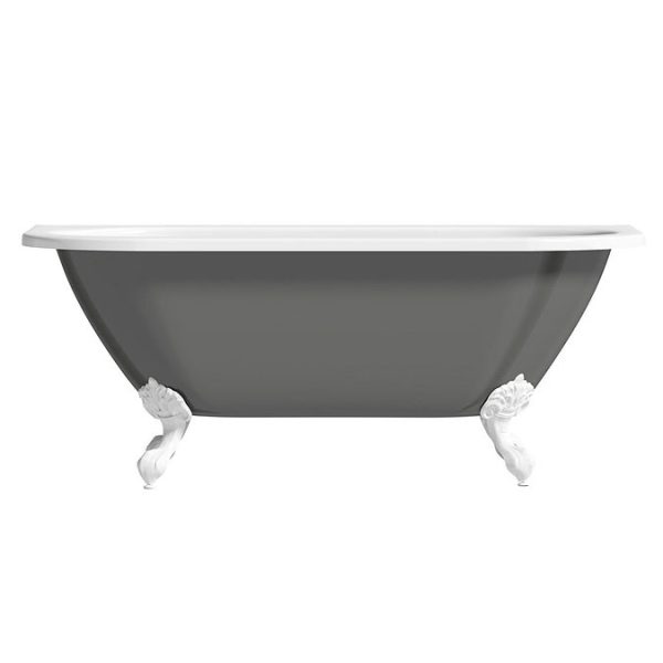 The Bath Co. Dalston 1495 x 740mm Grey Back to Wall Freestanding Bath with White Feet - Image 3