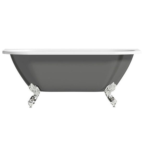 The Bath Co. Dalston 1495 x 740mm Grey Back to Wall Freestanding Bath with Chrome Feet - Image 3