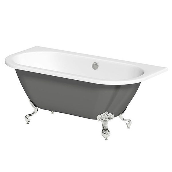 The Bath Co. Dalston 1495 x 740mm Grey Back to Wall Freestanding Bath with Chrome Feet - Image 4
