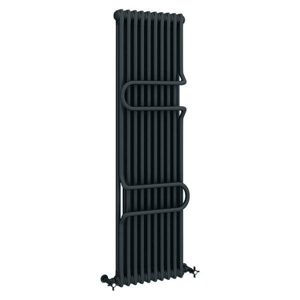 Keswick 1800 x 470 Cast Iron Style Traditional 2 Column Anthracite Radiator with Twin Towel Rails - Image 4