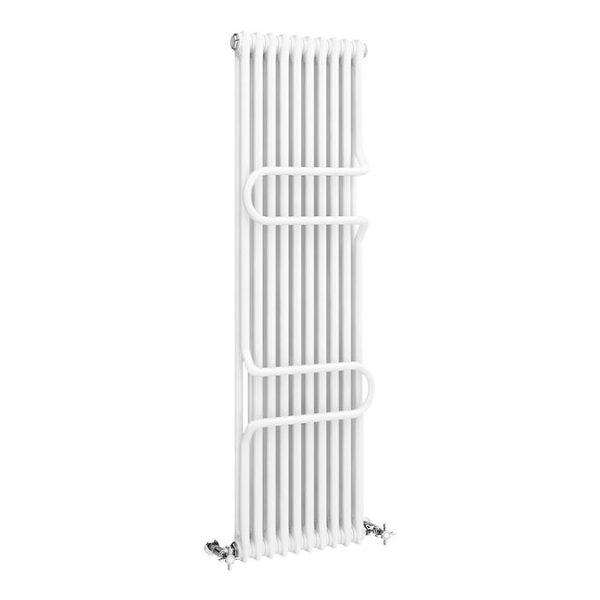 Keswick 1800 x 470 Cast Iron Style Traditional 2 Column White Radiator with Twin Towel Rails - Image 2