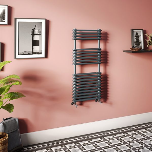 Keswick 500 x 1140 Cast Iron Style Traditional 2 Column Anthracite Towel Rail - Image 5