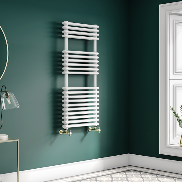 Keswick 500 x 1140 Cast Iron Style Traditional White Towel Rail