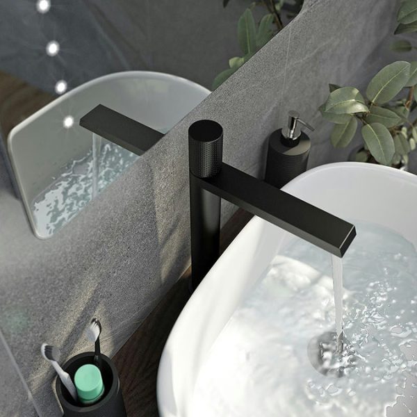 Mode Ponti Matt Black High Rise Basin Mixer Tap - Image 3