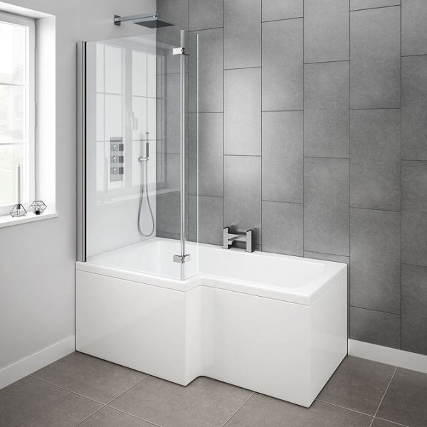 Milan Shower Bath   1500mm L Shaped with Hinged Screen + Panel - Image 3