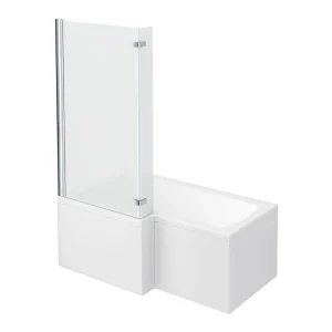Milan Shower Bath   1500mm L Shaped with Hinged Screen + Panel