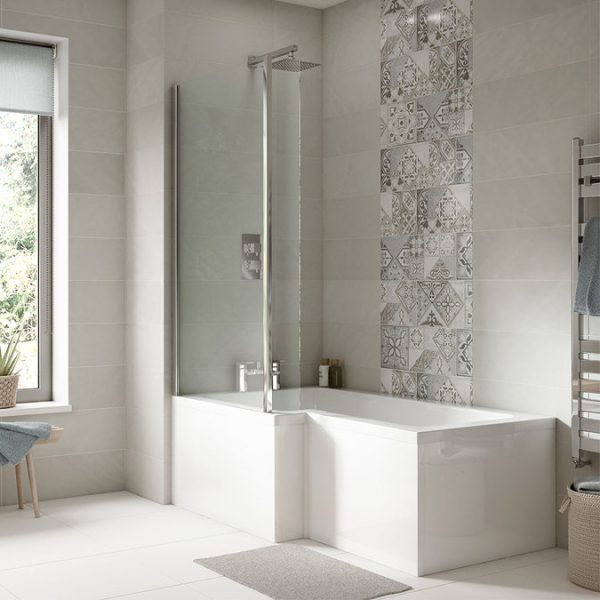 Milan Shower Bath   1600mm L Shaped with Screen + Panel - Image 2