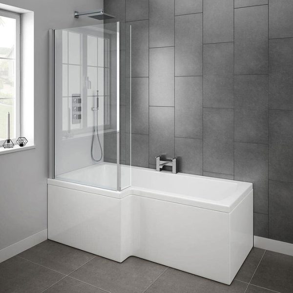 L Shaped Shower Bath   1600mm incl. Hinged Screen + Panel - Image 3