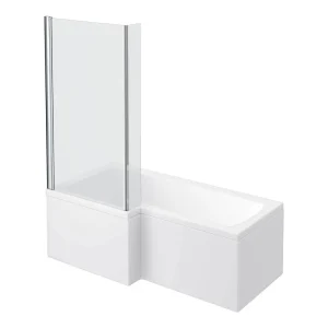 L Shaped Shower Bath   1600mm incl. Hinged Screen + Panel