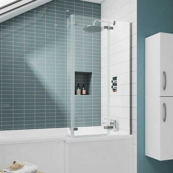 Milan Shower Bath   1700mm L Shaped with Double Hinged Screen + Panel - Image 2