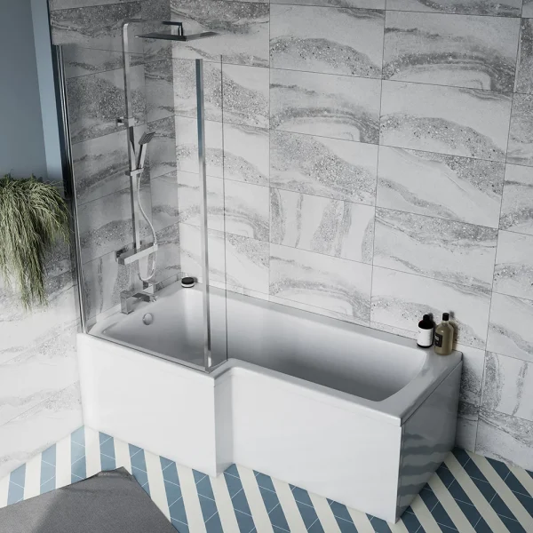 Milan Shower Bath   1700mm L Shaped with Screen + Panel