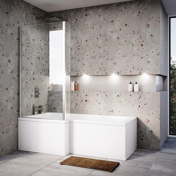 Milan Shower Bath   1700mm L Shaped with Screen + Panel - Image 6