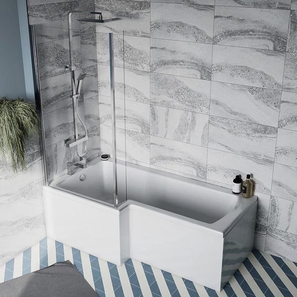 Milan Shower Bath + Concealed 1 Outlet Shower Pack (1700 L Shaped with Screen + Panel) - Image 5