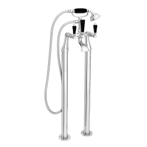 Lancaster Black Traditional Freestanding Chrome Bath Shower Mixer & Shower Kit