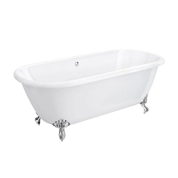 Landon 1680 x 765mm Double Ended Roll Top Cast Iron Bath with Chrome Feet - Image 5